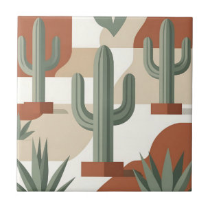 Modern Sage Green Cactus Terracotta Desert Ceramic Tile