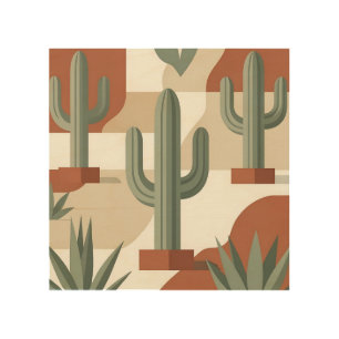 Modern Sage Green Cactus Terracotta Desert  Wood Wall Art