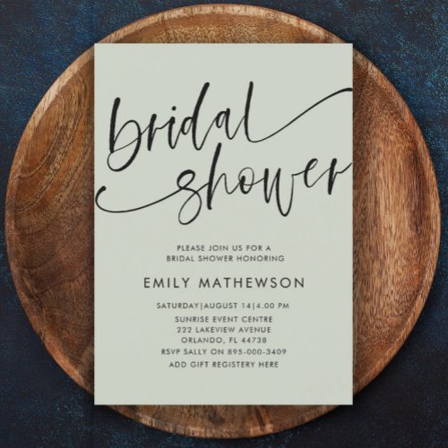 Modern Sage Green Calligraphy Bridal Shower Invitation