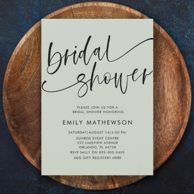 Modern Sage Green Calligraphy Bridal Shower Invitation (Creator Uploaded)