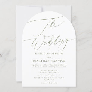 Modern Sage Green Calligraphy Simple Arch Wedding Invitation