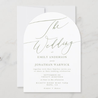 Modern Sage Green Calligraphy Simple Arch Wedding Invitation