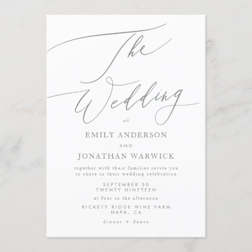 Modern Sage Green Calligraphy Simple Wedding Invitation | Zazzle