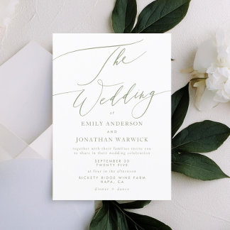 Modern Sage Green Calligraphy Simple Wedding Invitation