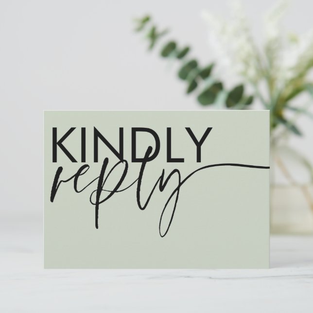 Modern Sage Green Calligraphy Wedding RSVP Card (Standing Front)
