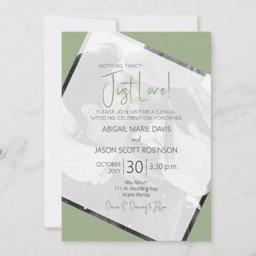 Modern Sage Green Casual Photo Wedding Invitation