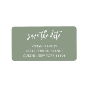 Modern Sage Green Chic Script Save The Date Label