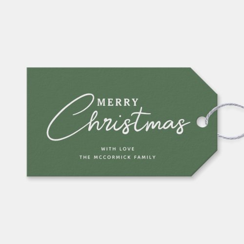 Modern Sage Green Christmas Script Personalized Gift Tags