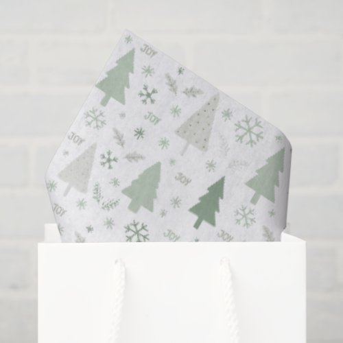 Modern Sage Green Christmas Trees Pattern Holiday Tissue Paper