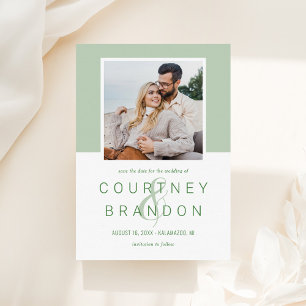 Modern Sage Green Color Block Photo Wedding Save The Date