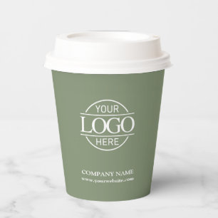 Modern Sage Green Corporate Company Business Logo Paper Cups