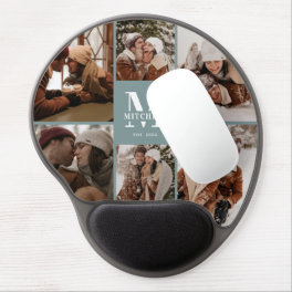 Modern Sage Green Custom Family Photo Collage Gel Mouse Pad