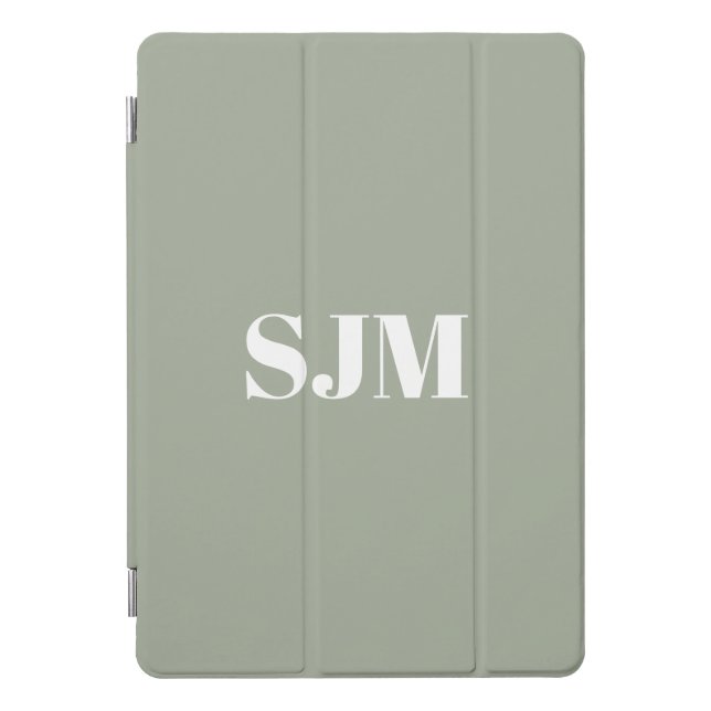 Modern sage green custom monogram initials iPad pro cover (Front)