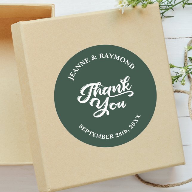 Modern Sage Green Custom Wedding Thank You Favor Classic Round Sticker (Creator Uploaded)