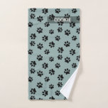 Modern Sage Green Cute Paw Print Pattern Dog Towel<br><div class="desc">Why use a worn out cloth to clean your dog's paws after a muddy walk? He will just be as happy to have a pretty, personalized towel (and nobody will ever steal it again to clean up the kitchen floor)! Cute paw prints pattern with name to personalize. Main colors of...</div>
