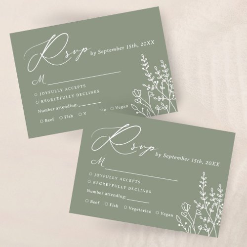 Modern Sage Green Elegant Boho Wedding RSVP Card