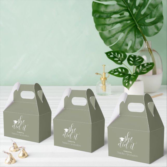 Modern Sage Green Elegant Fonts Graduation Favor Boxes (Multiple)