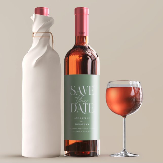 Modern sage green elegant minimal script wedding wine label (Creator Uploaded)