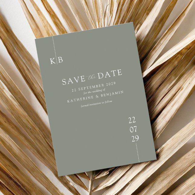 Modern Sage Green Elegant Monogram Wedding Save The Date (Creator Uploaded)