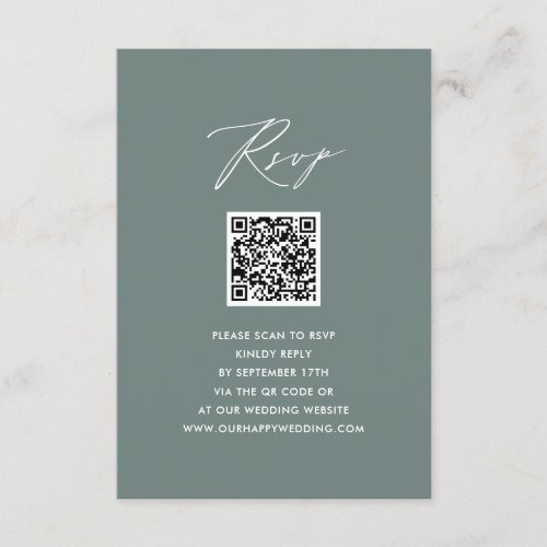 Modern Sage Green Elegant Script QR Wedding RSVP Enclosure Card
