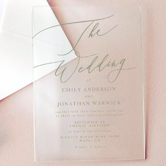 Modern Sage Green Elegant Wedding Acrylic Invitations