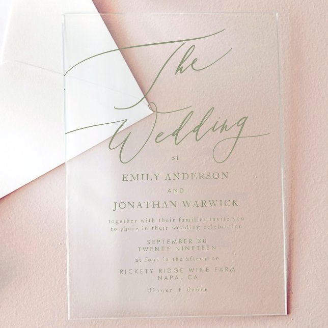 Modern Sage Green Elegant Wedding Acrylic Invitations (Creator Uploaded)