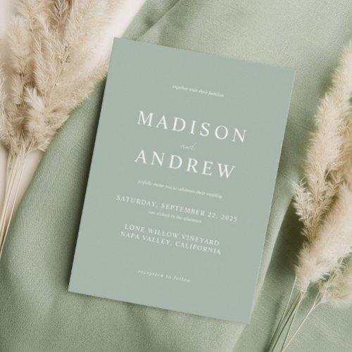 Modern Sage Green Elegant Wedding Invitation