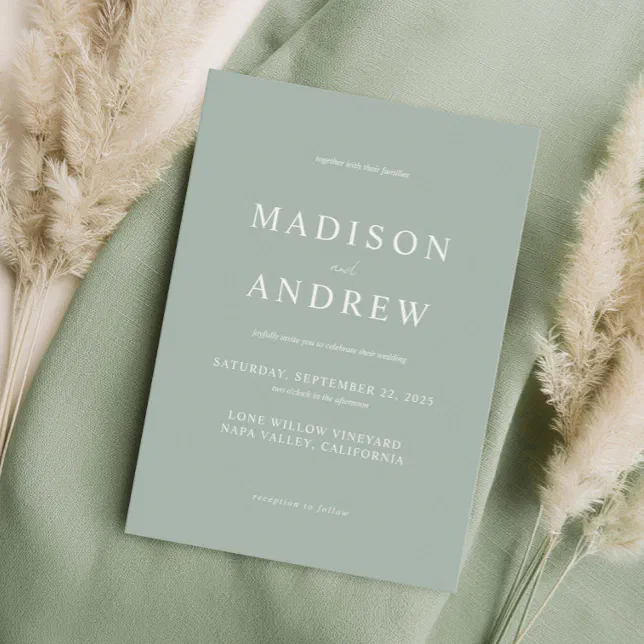 Modern Sage Green Elegant Wedding Invitation | Zazzle