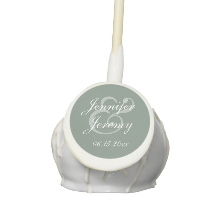 Modern Sage Green Elegant White Script Wedding Cake Pops | Zazzle