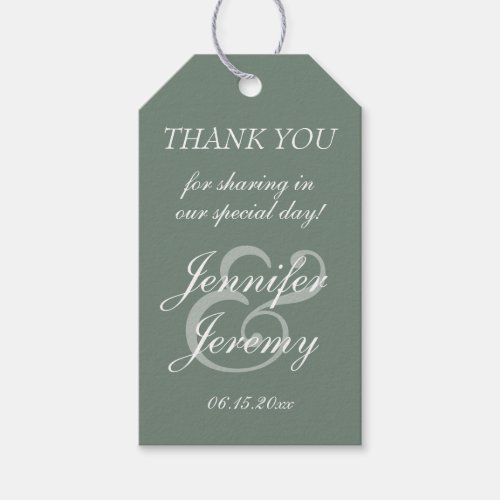 Modern Sage Green Elegant White Script Wedding  Gift Tags