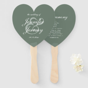 Modern Sage Green Elegant White Script Wedding Hand Fan