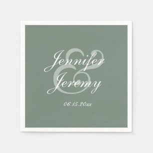 Modern Sage Green Elegant White Script Wedding Napkins