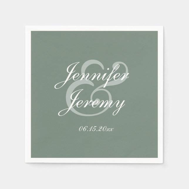 Modern Sage Green Elegant White Script Wedding  Napkins (Front)