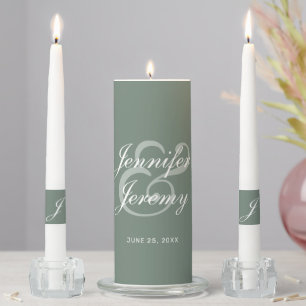 Modern Sage Green Elegant White Script Wedding Unity Candle Set