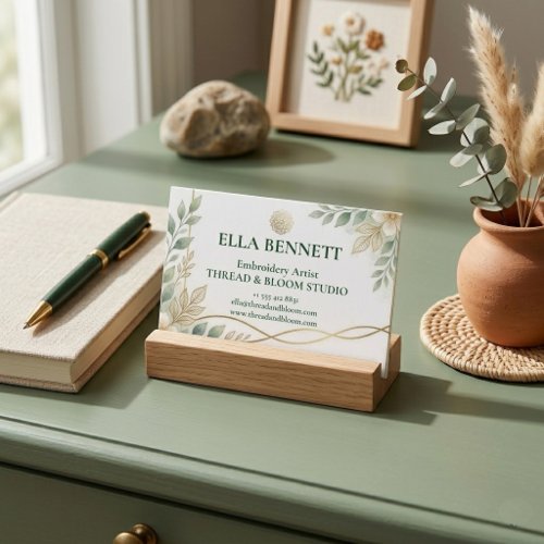 Modern Sage Green Embroidery Artist Boutique Logo  Business Card