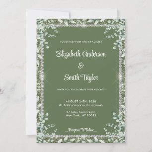 Modern Sage Green Eucalyptus And Diamond Wedding  Invitation