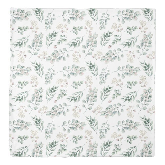 Modern Sage Green Eucalyptus Duvet Cover (Front)