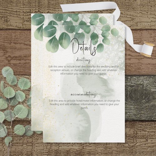 Modern Sage Green Eucalyptus  Gold Details Enclosure Card