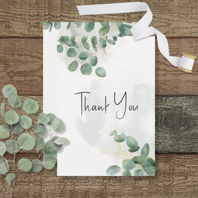 Modern Sage Green Eucalyptus & Gold Wedding Thank You Card | Zazzle