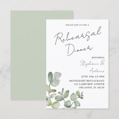 Modern Sage Green Eucalyptus Rehearsal Dinner   In