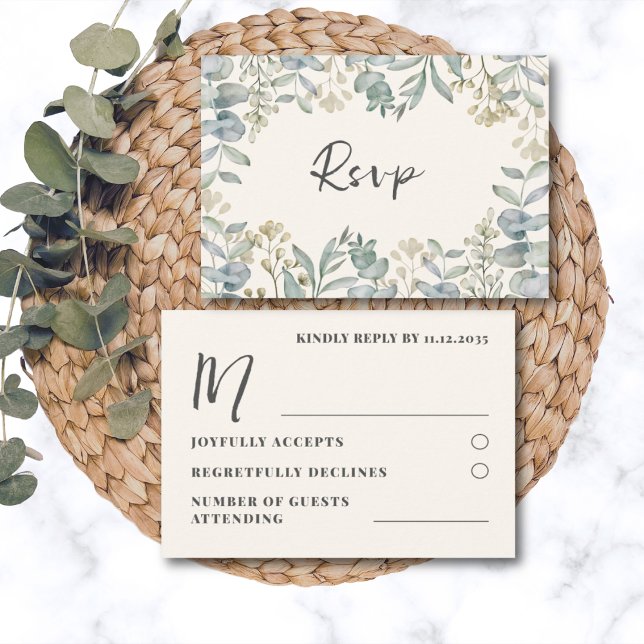 Modern Sage Green Eucalyptus Wedding RSVP Card (Creator Uploaded)