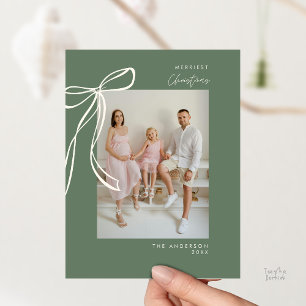 Modern Sage Green Family Photo Christmas Greeting Postcard