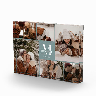 Modern Sage Green Family Photo Collage Keepsake Block
