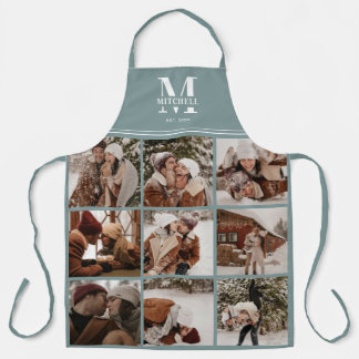 Modern Sage Green Family Photo Collage | Monogram Apron