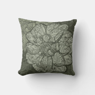 Modern Sage Green Floral Dahlia Pattern Throw Pillow