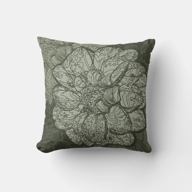 Modern Sage Green Floral Dahlia Pattern Throw Pillow (Front)