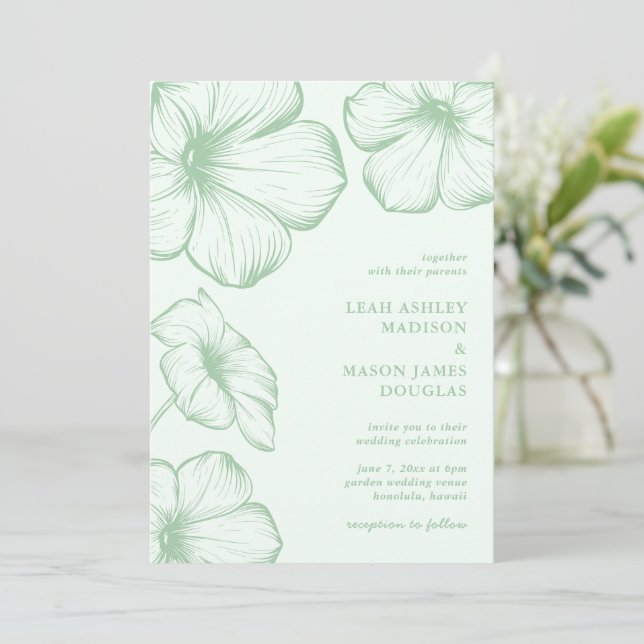 Modern Sage Green Floral Elegant Wedding Invitation (Standing Front)