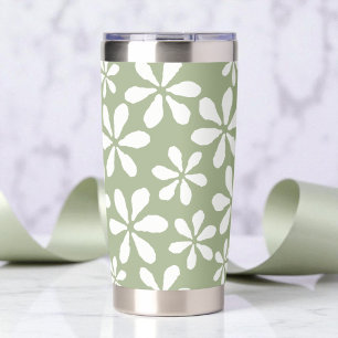 Modern Sage Green Floral Pattern Botanical Flower Insulated Tumbler