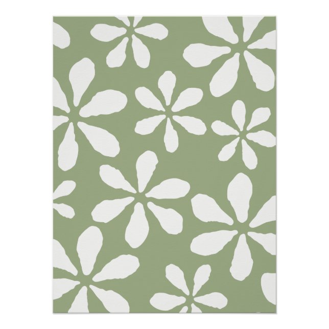 Modern Sage Green Floral Pattern Simple Botanical Poster (Front)