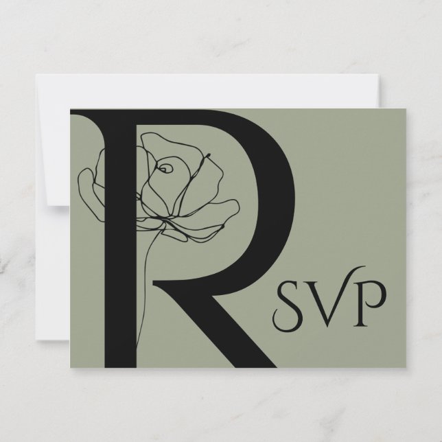 Modern Sage Green Floral Sketch Wedding RSVP Card (Back)